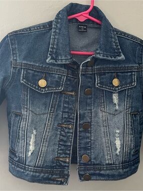 SHEIN Dark Blue Distressed Denim Jacket